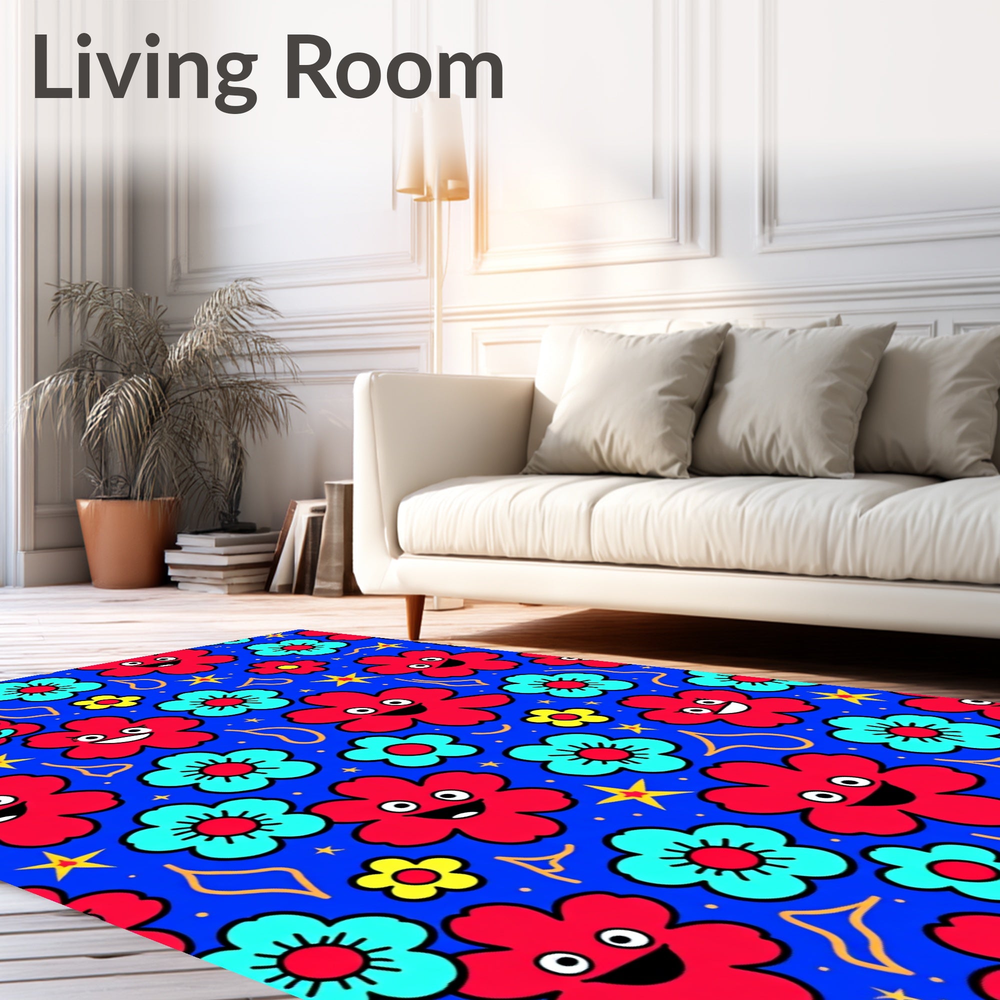 Happy Red Turquoise Flower Stars Rug
