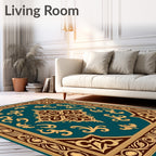 Ornate Teal Gold Floral Medallion Rug