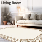 Brown Ornate Swirl Scroll Border Rug