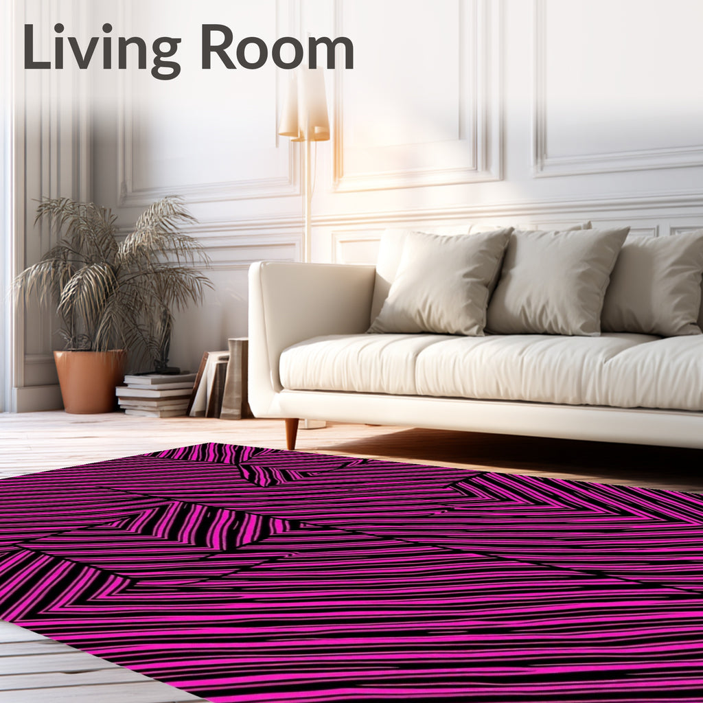 Vibrant Hot Pink Black Striped Overlay Rug