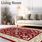 Crimson Floral Medallion Ivory Border Rug