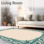 Teal Floral Vine Border Rug