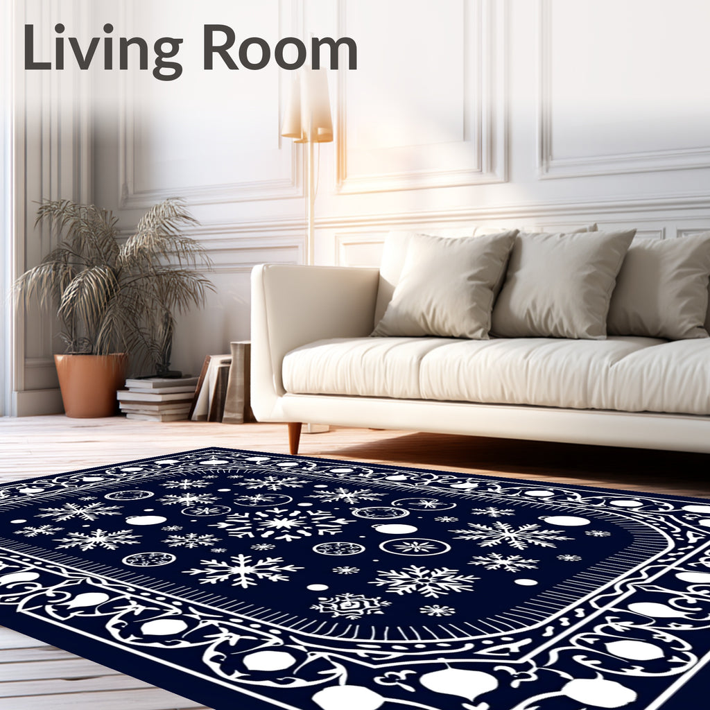 White Snowflakes on Deep Blue Background Rug