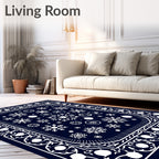 White Snowflakes on Deep Blue Background Rug