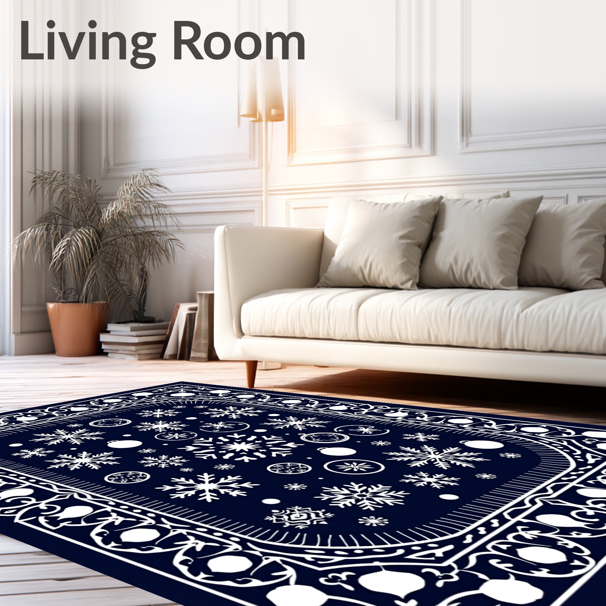 White Snowflakes on Deep Blue Background Rug