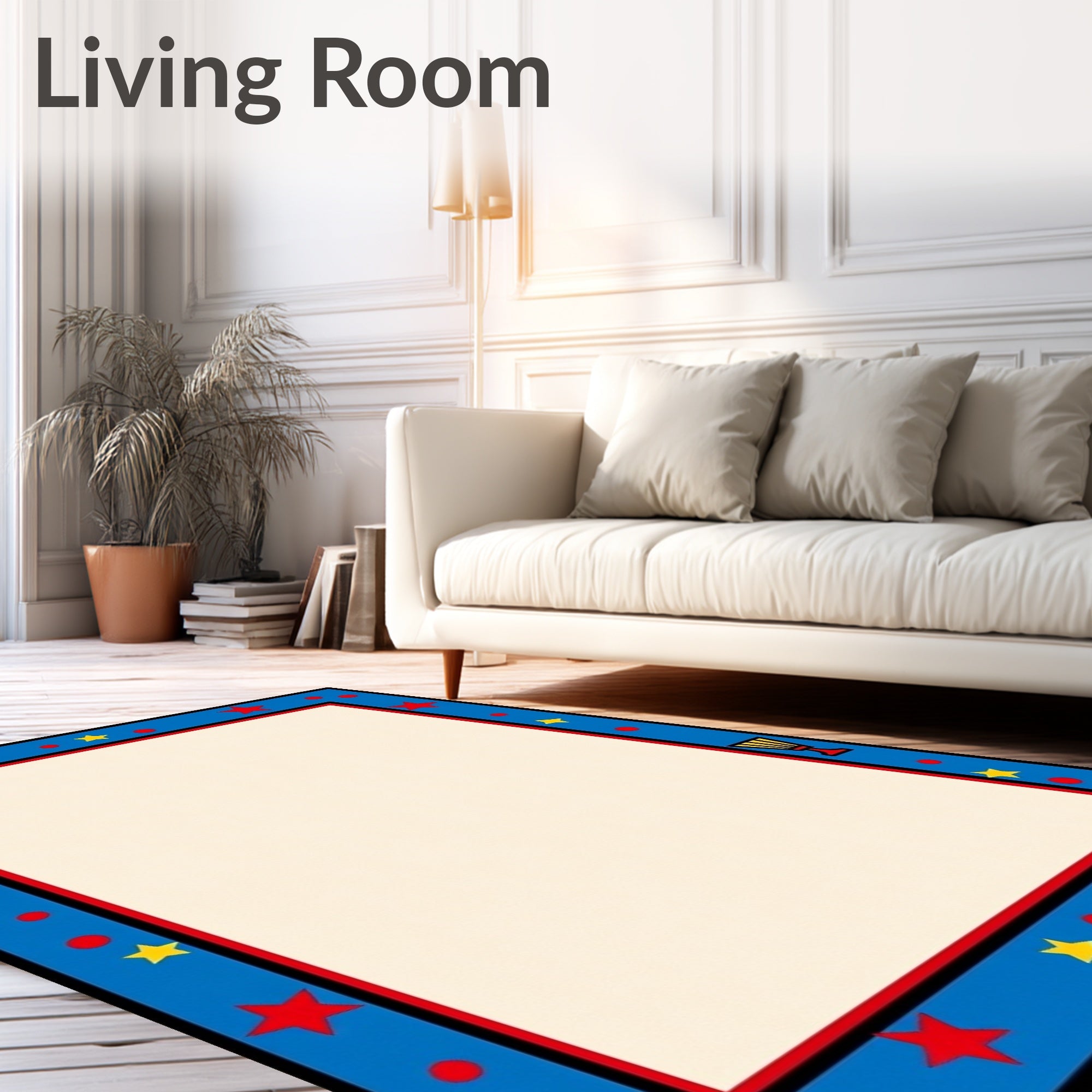 Bold Red Star Trophy Border Rug