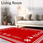 Festive Red Snowflake Ornament Border Rug