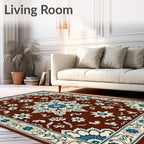 Rich Brown Teal Floral Medallion Rug