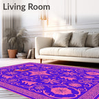 Vivid Purple Pink Santa Sleigh Snowflakes Rug