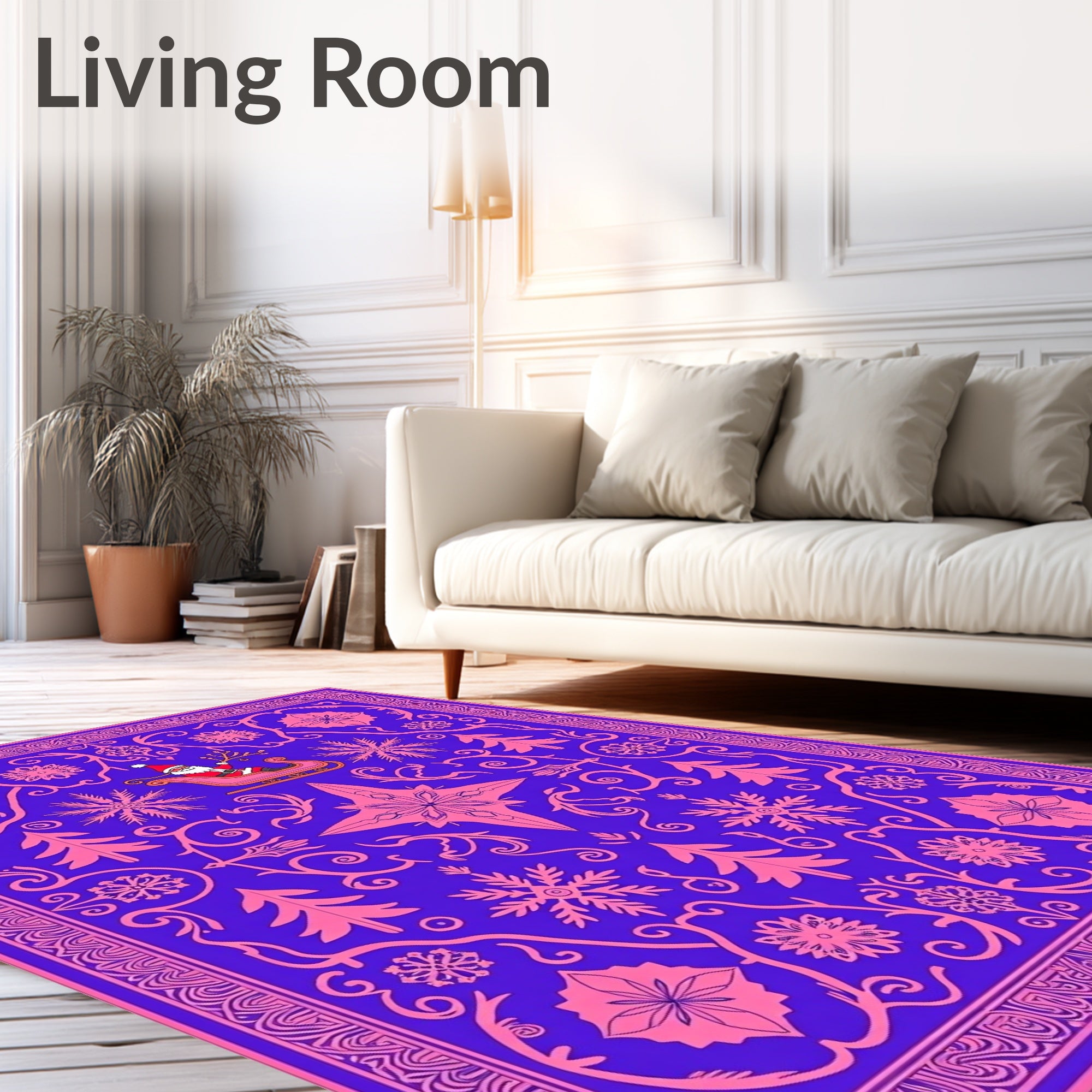 Vivid Purple Pink Santa Sleigh Snowflakes Rug