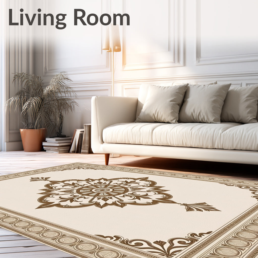 Elegant Brown Medallion Border Area Rug