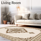 Elegant Brown Medallion Border Area Rug