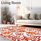 Crimson Orange Folkloric Floral Medallion Rug