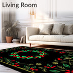 Crimson Berry Leaf Wreath Border Rug