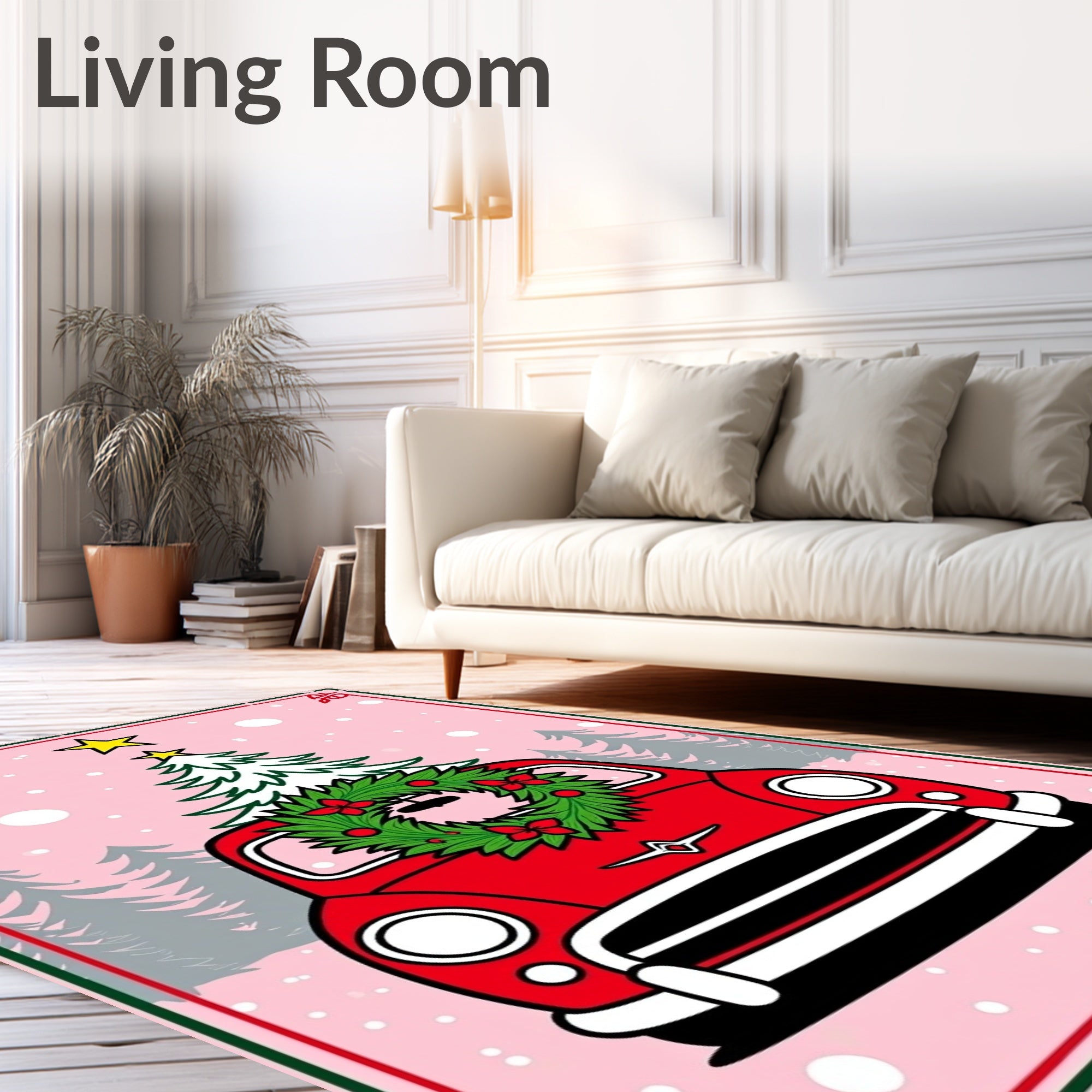 Festive Red Truck Christmas Tree Wreath Rug