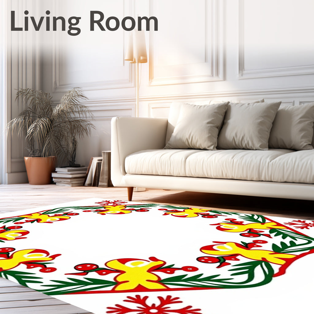 Holiday Red Yellow Green Gingerbread Man Snowflakes Rug
