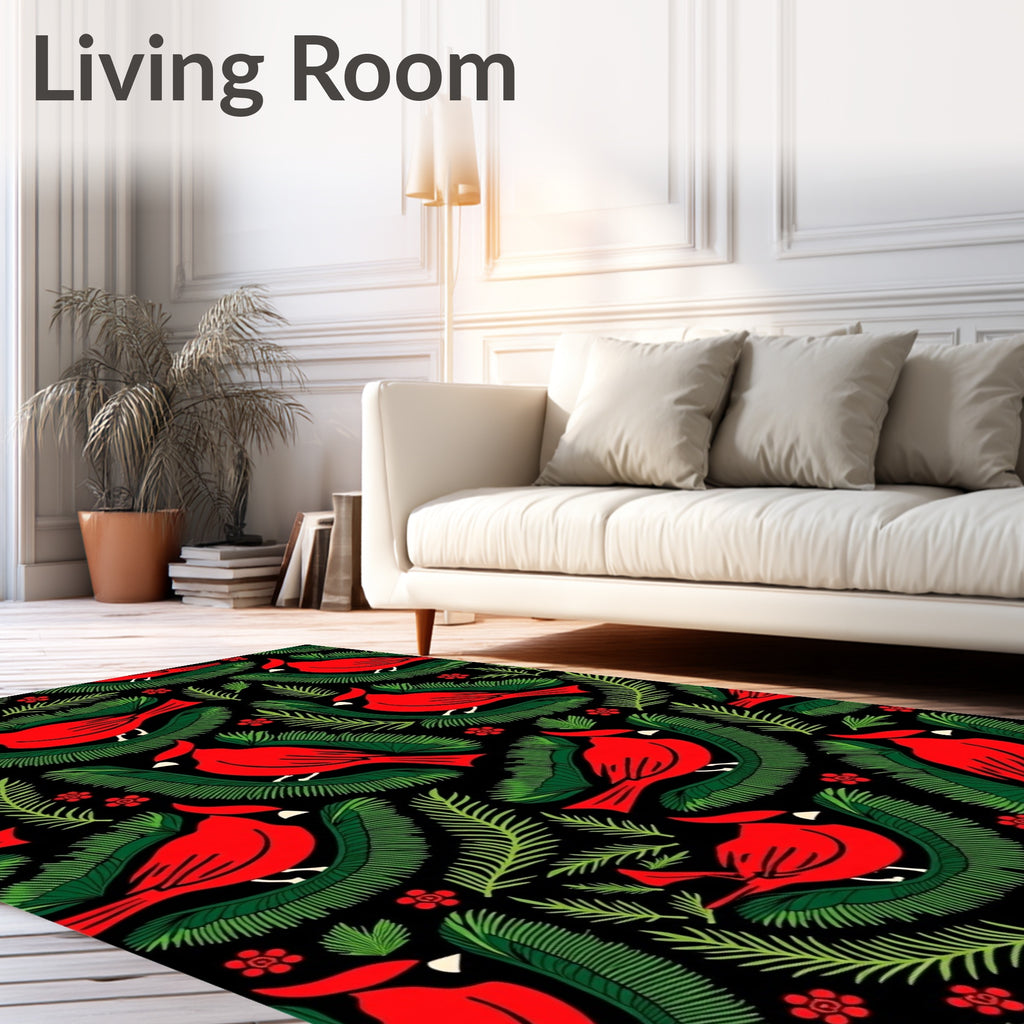 Bold Red Cardinal Evergreen Branch Rug