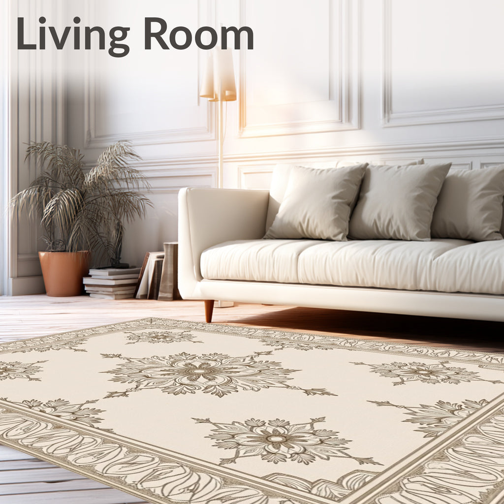 Antique Beige Floral Medallion Rug