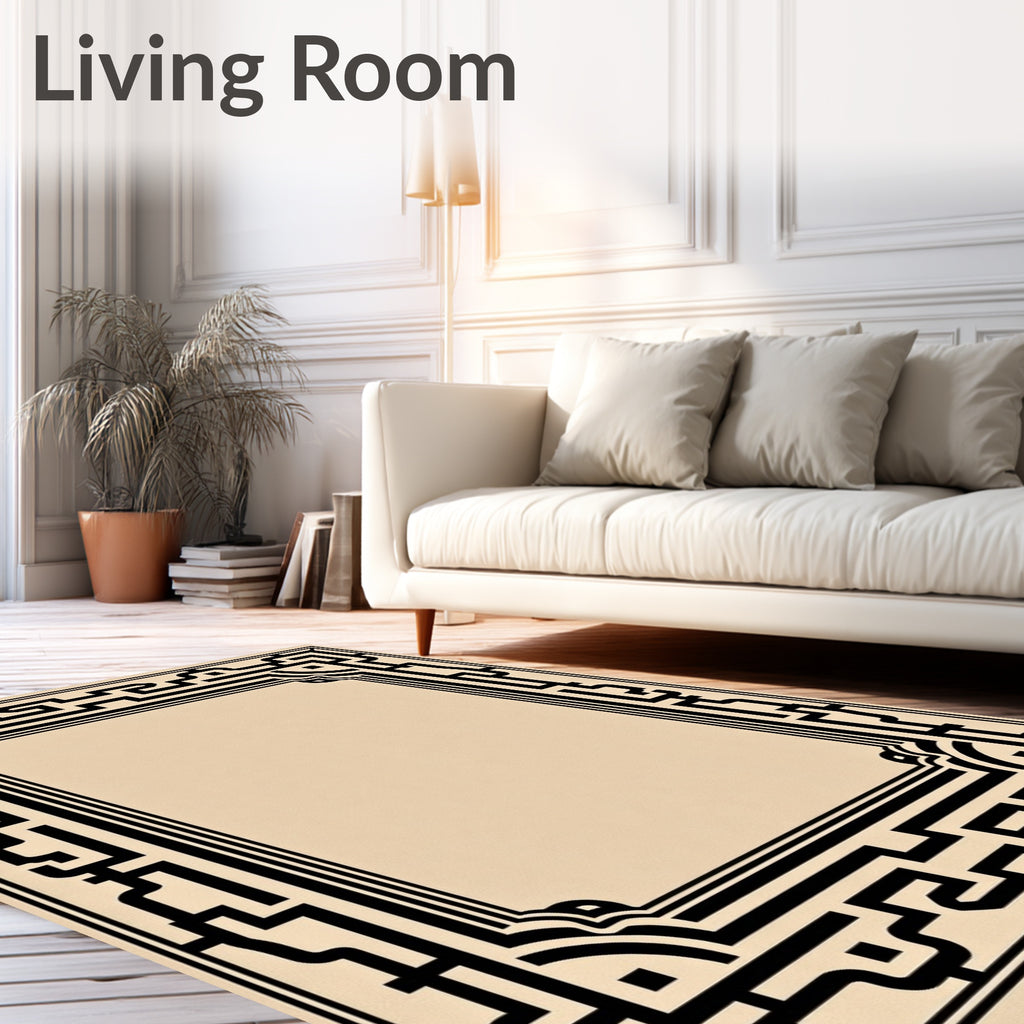 Classic Black Geometric Border Frame Rug
