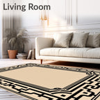 Classic Black Geometric Border Frame Rug