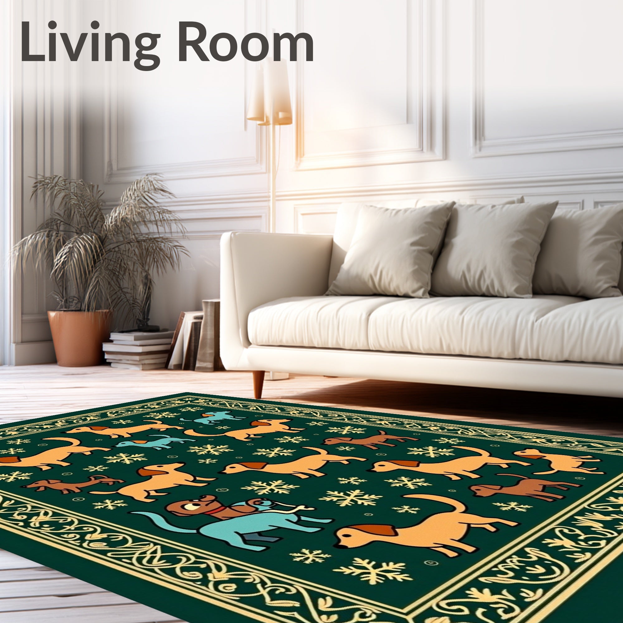 Whimsical Dachshund Snowflake Border Rug