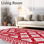 Crimson White Floral Bordered Rug