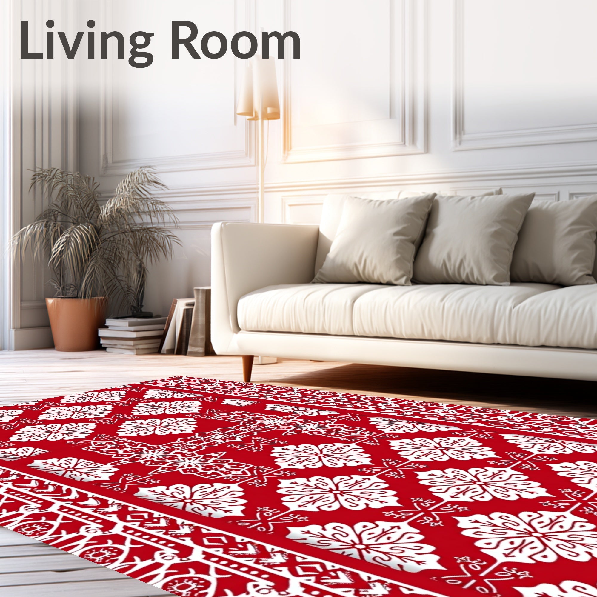 Crimson White Floral Bordered Rug