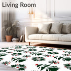 Green Christmas Trees Red Berries Snowflakes Rug