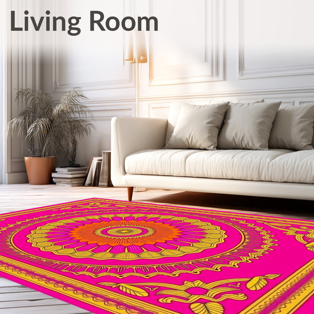 Vibrant Pink Orange Golden Medallion Rug