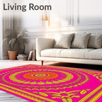 Vibrant Pink Orange Golden Medallion Rug