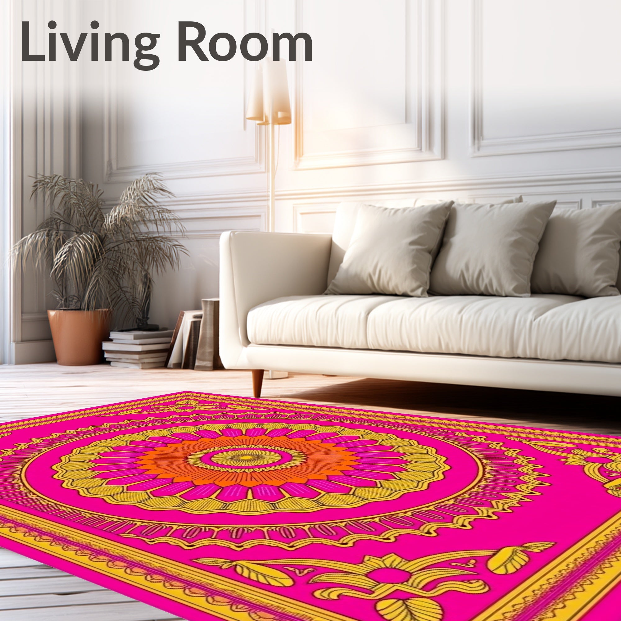 Vibrant Pink Orange Golden Medallion Rug