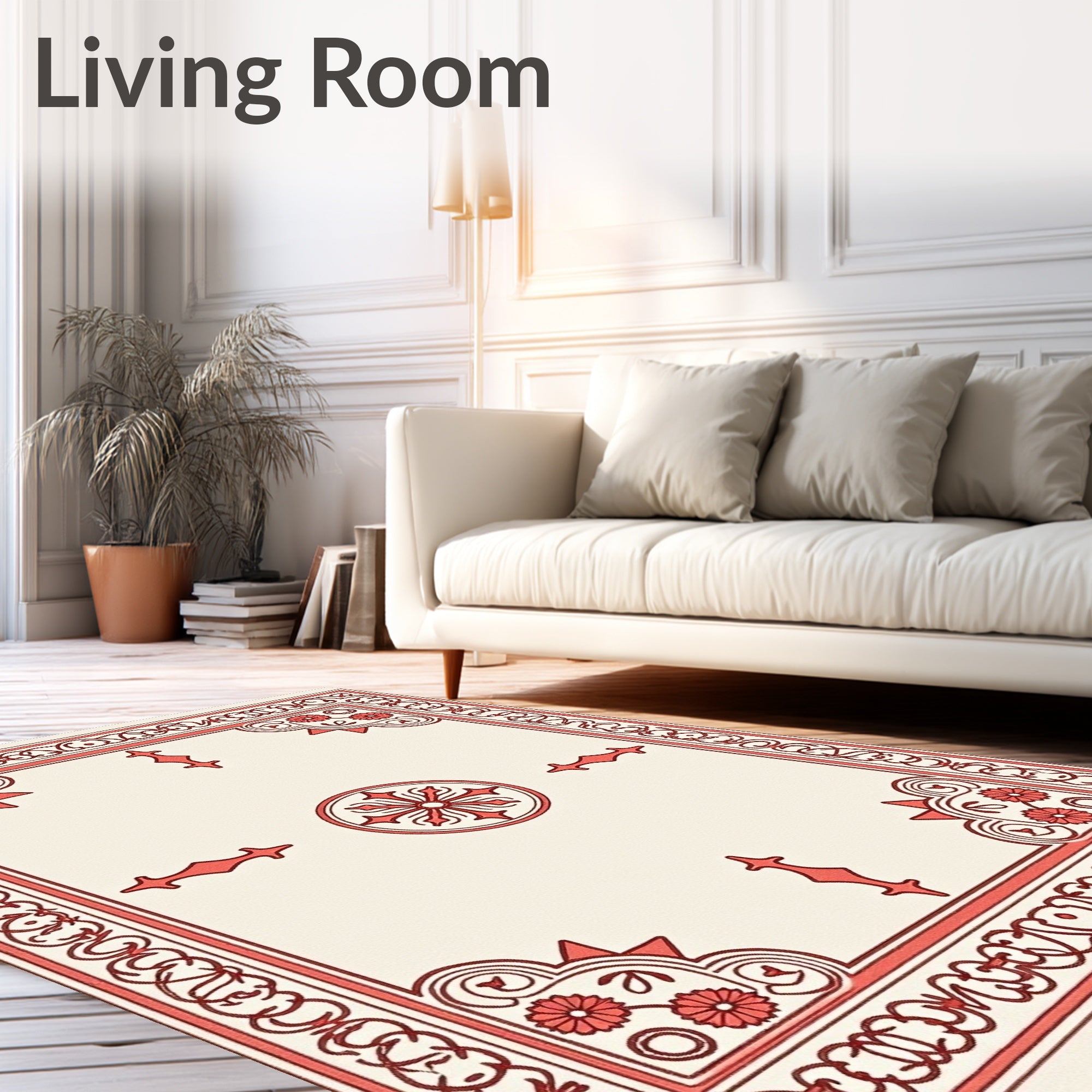Coral Floral Medallion BorderRug Rug