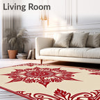 Crimson Floral Mandala Corner Frame Rug