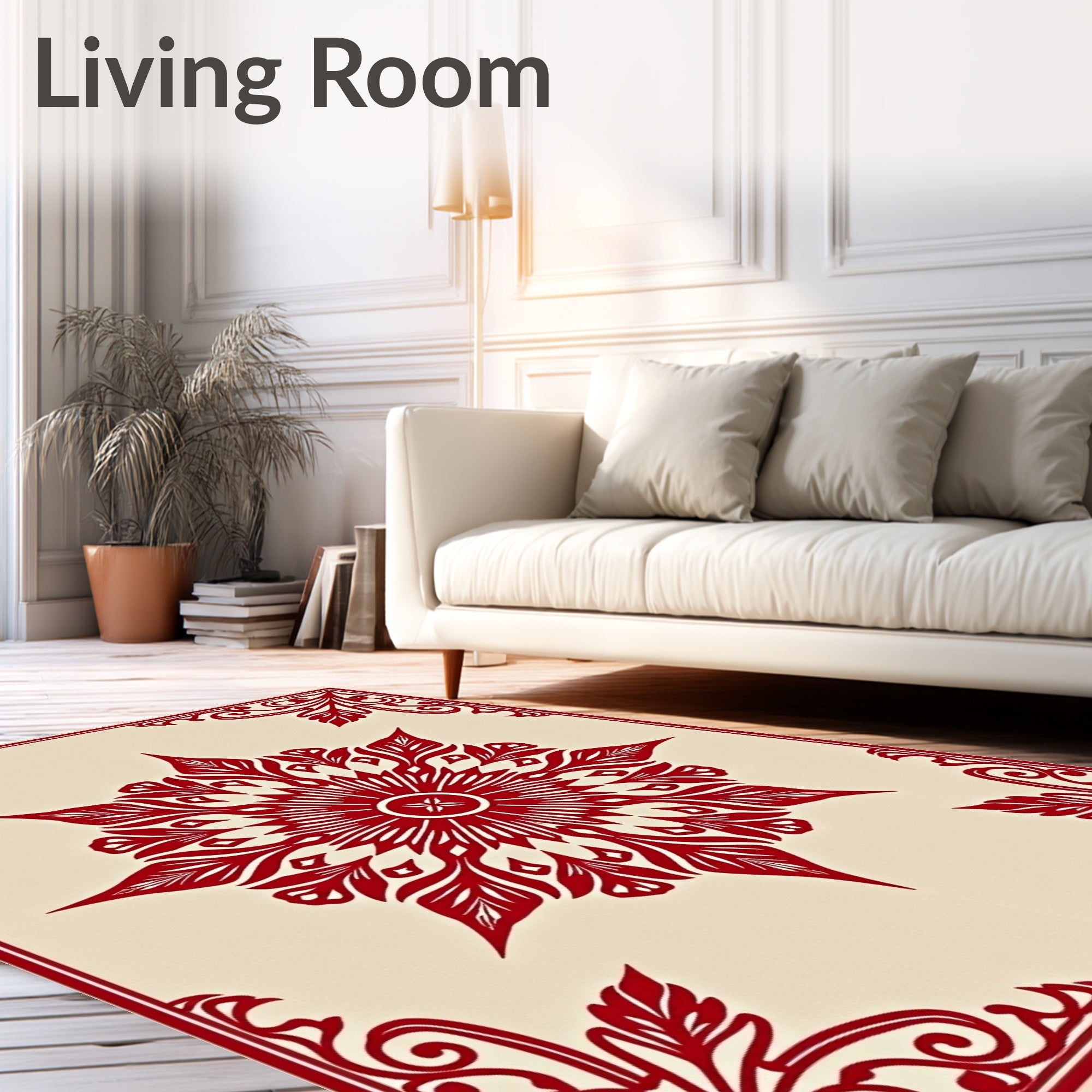 Crimson Floral Mandala Corner Frame Rug