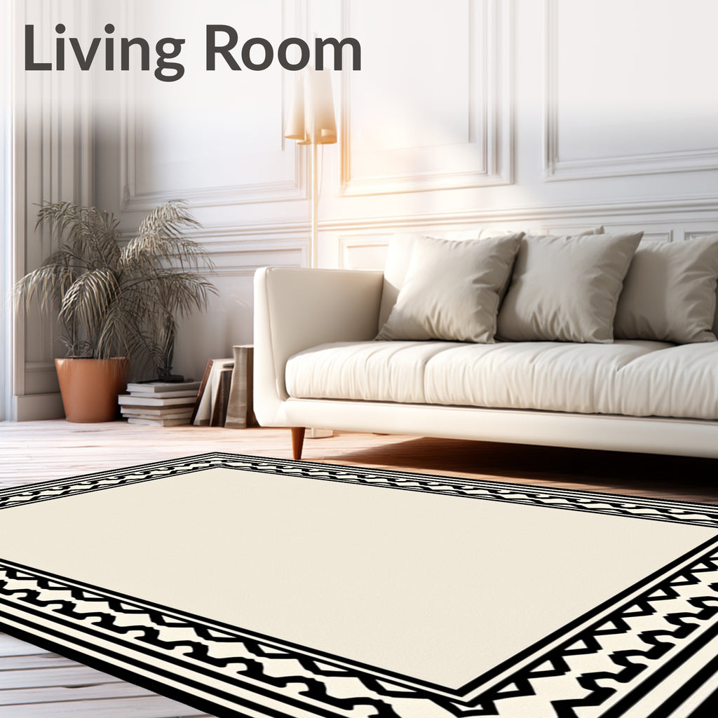 Black Geometric Lattice Border Rug