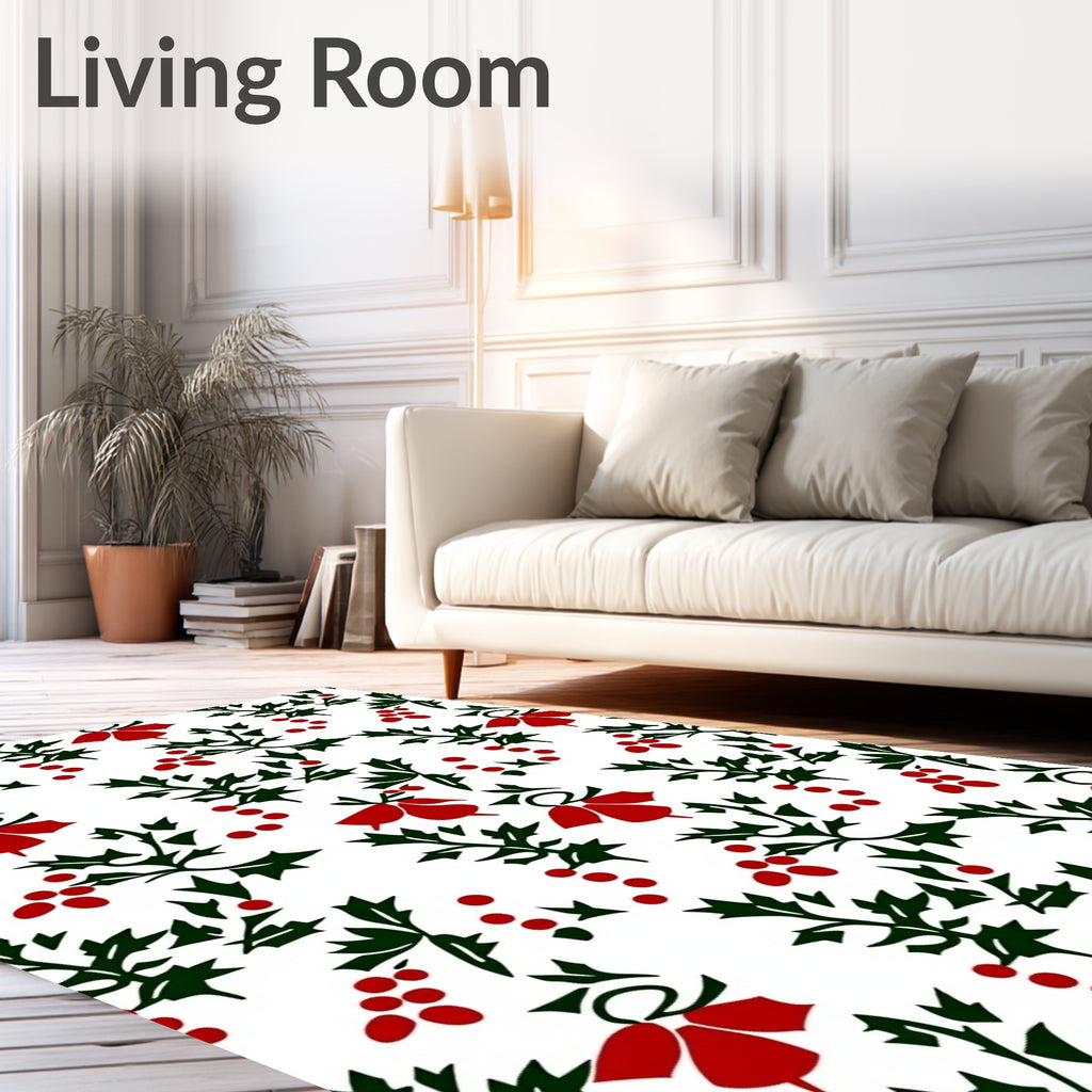 Red Berry Holly Branch Whimsical Rug