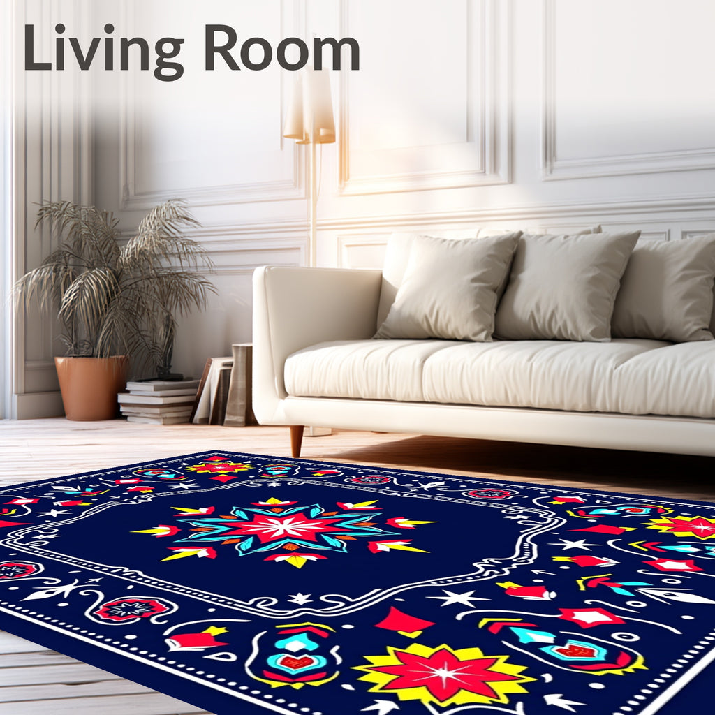 Vibrant Red Yellow Floral Medallion Rug