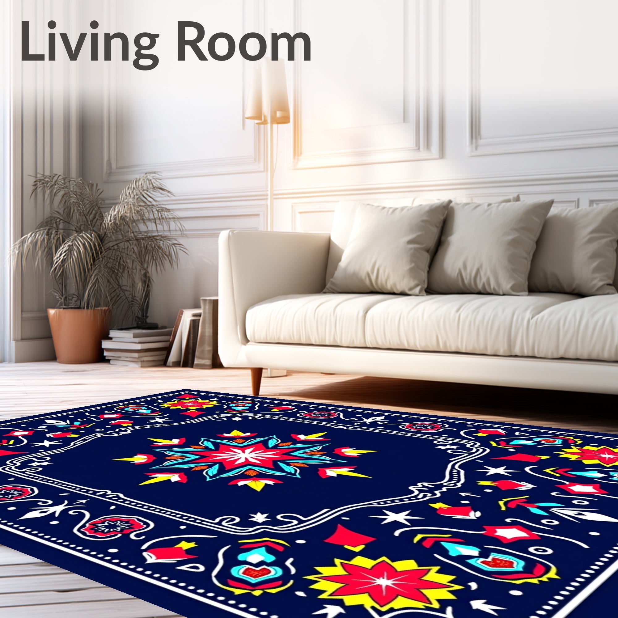 Vibrant Red Yellow Floral Medallion Rug