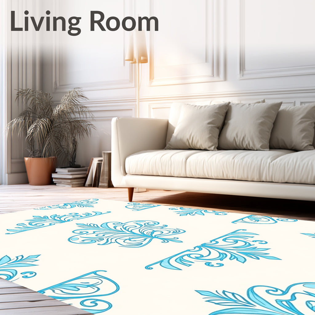 Sky Blue Ornate Scrollwork Accents Rug