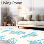 Sky Blue Ornate Scrollwork Accents Rug
