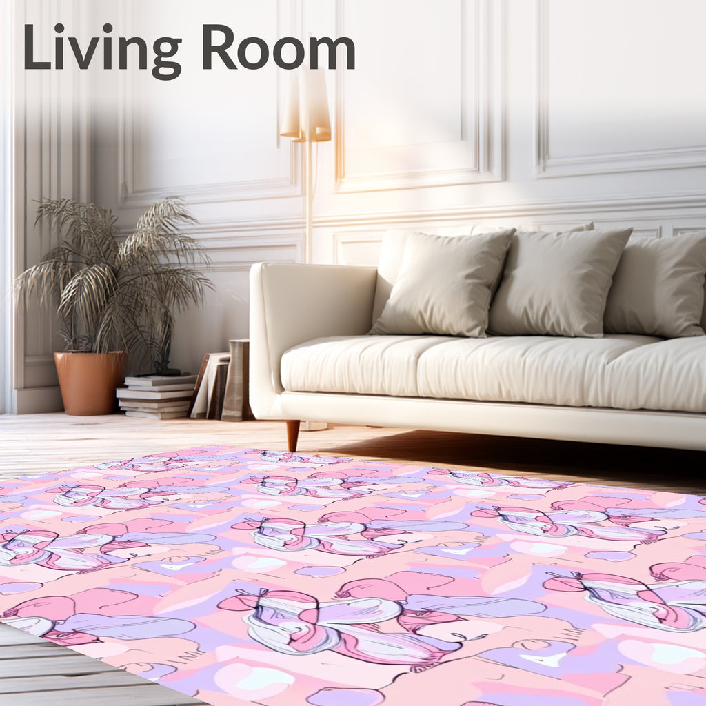 Pastel Pink Abstract Floral Swirl Rug
