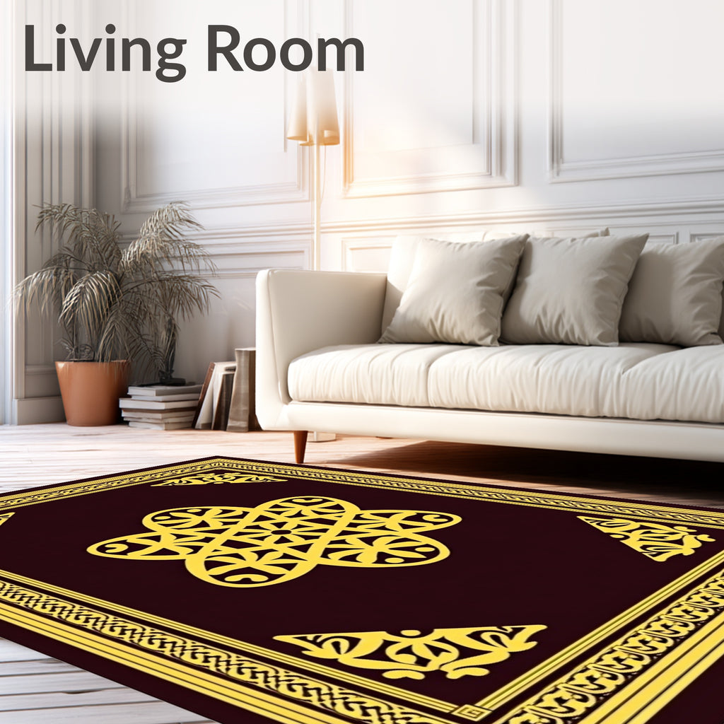 Crimson Yellow Floral Medallion Border Rug