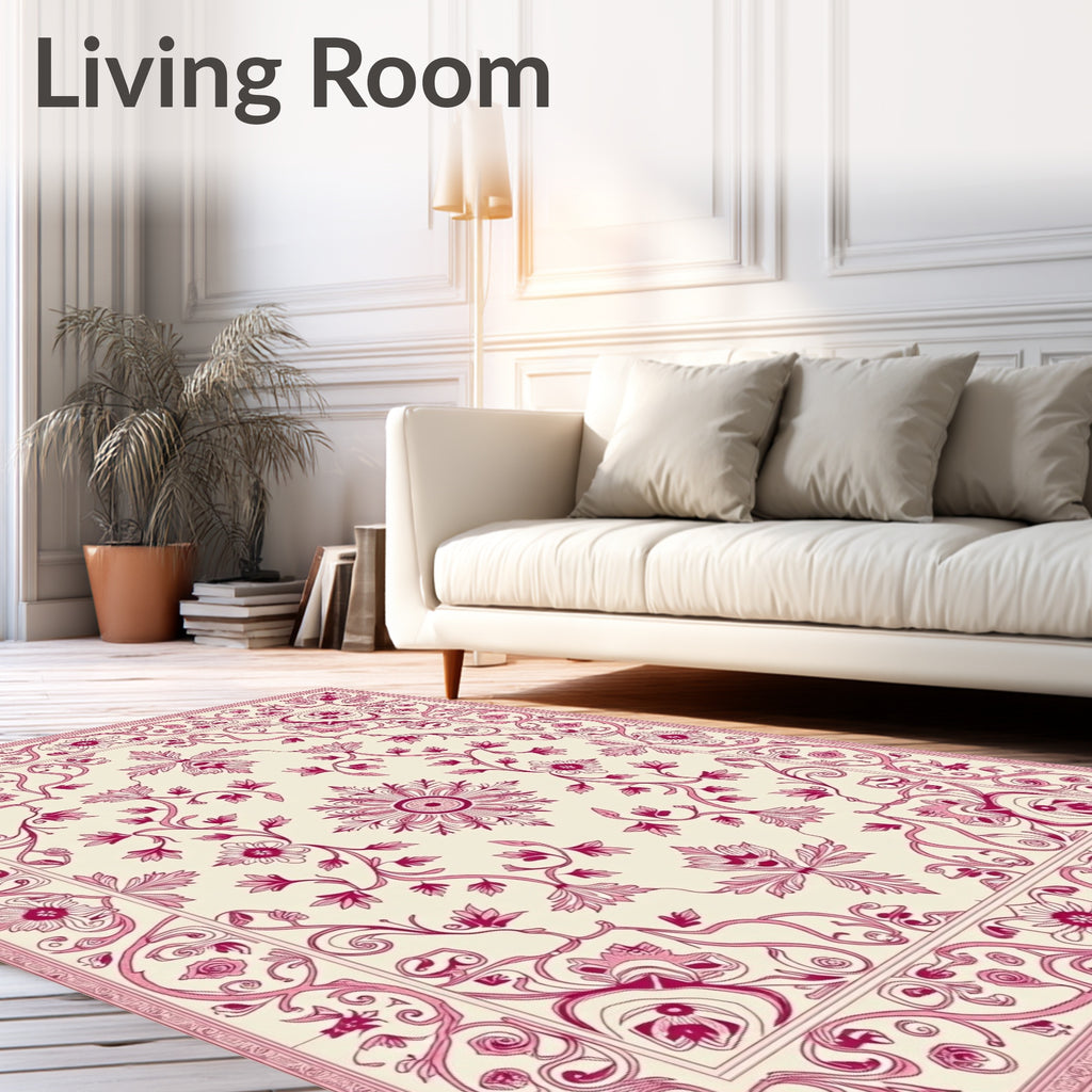 Vibrant Crimson Garden Vine Tapestry Rug