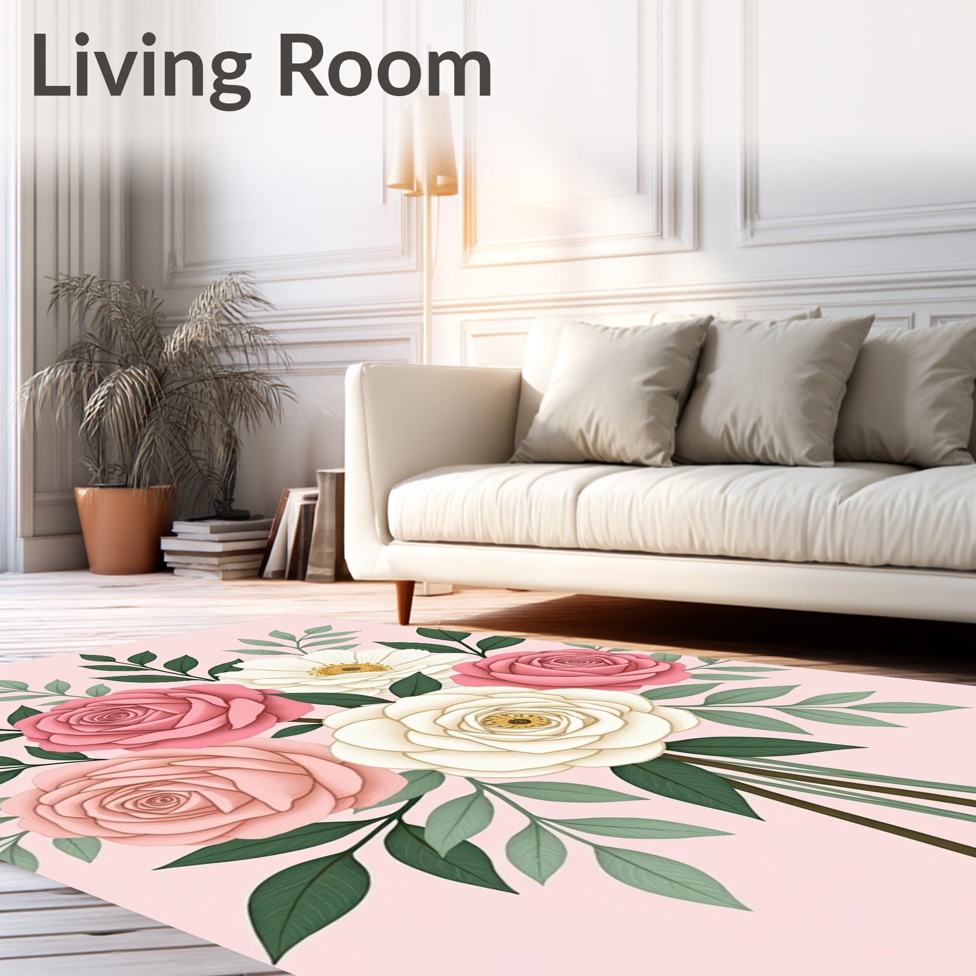 Pink White Rose Bouquet Garland Rug