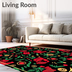 Red Green Gold Abstract Festive Foliage Rug