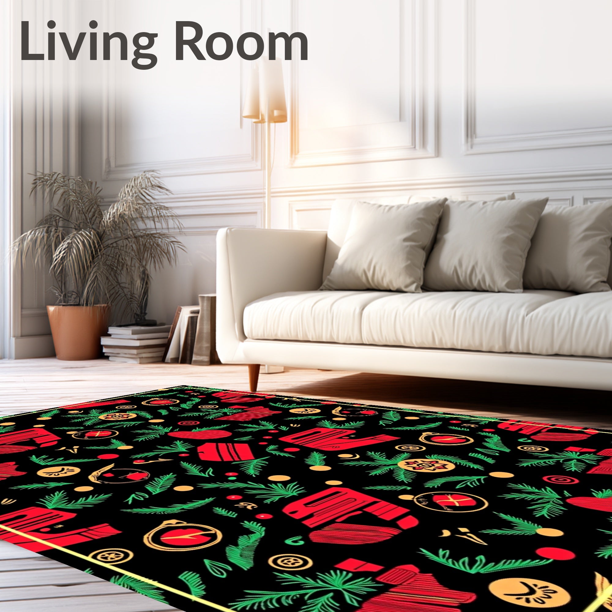 Red Green Gold Abstract Festive Foliage Rug