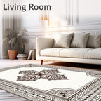 Ornate Brown Floral Medallion Border Rug