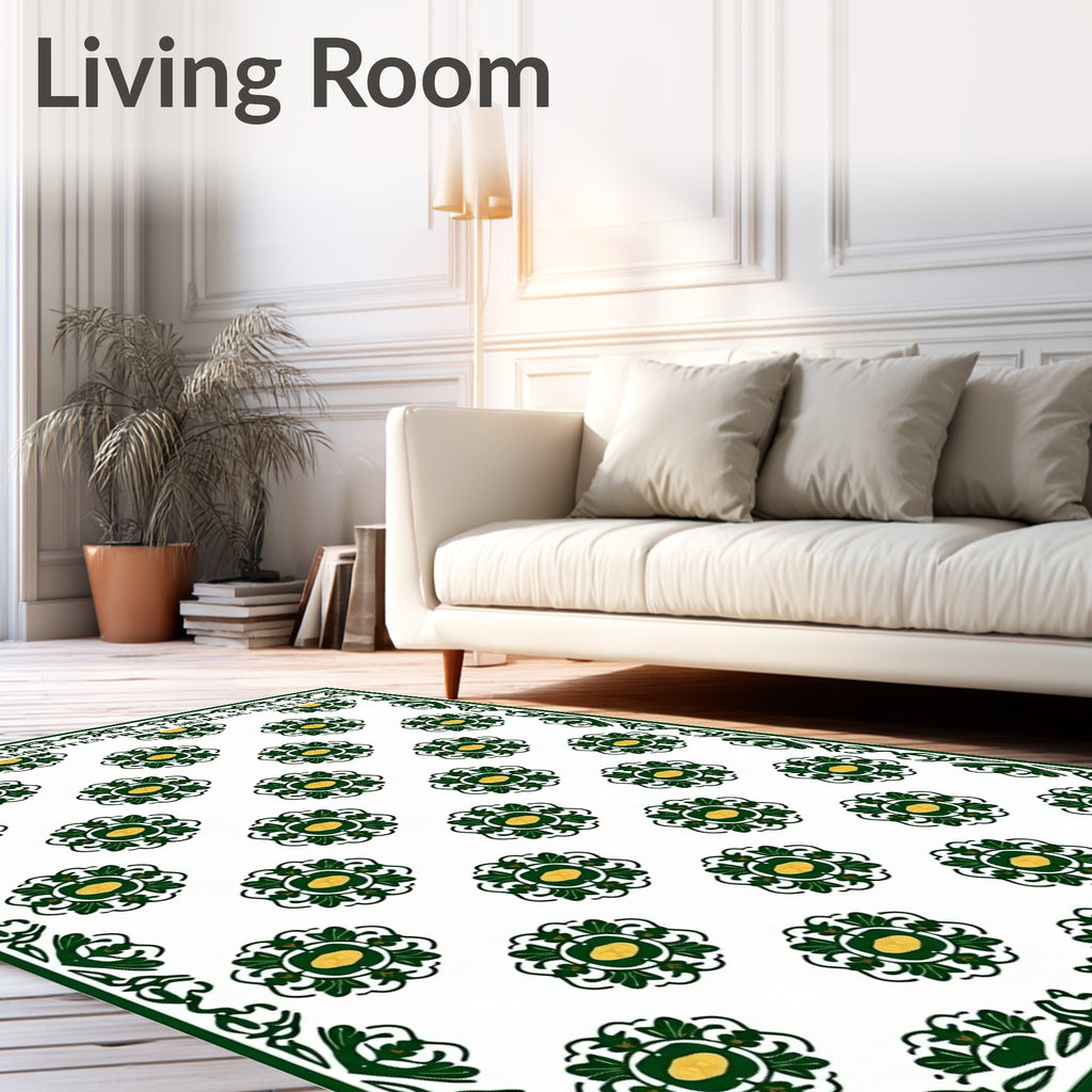 Green Ivory Floral Medallion Rug