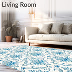 Vibrant Blue Floral Damask Symmetry Rug