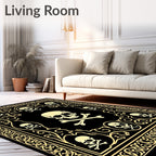 Golden Skull Crossbones Border Rug
